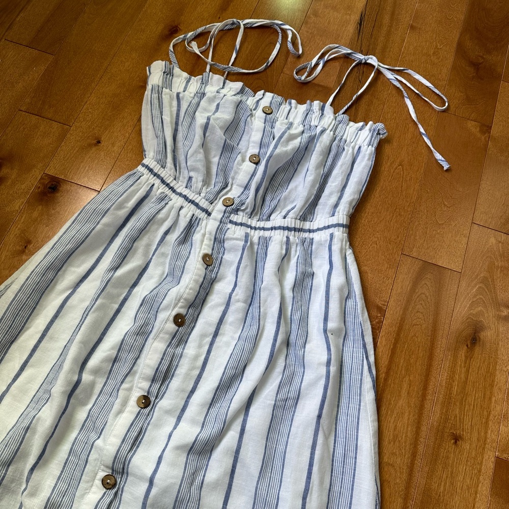 Moon River Blue and White Striped Midi Dress